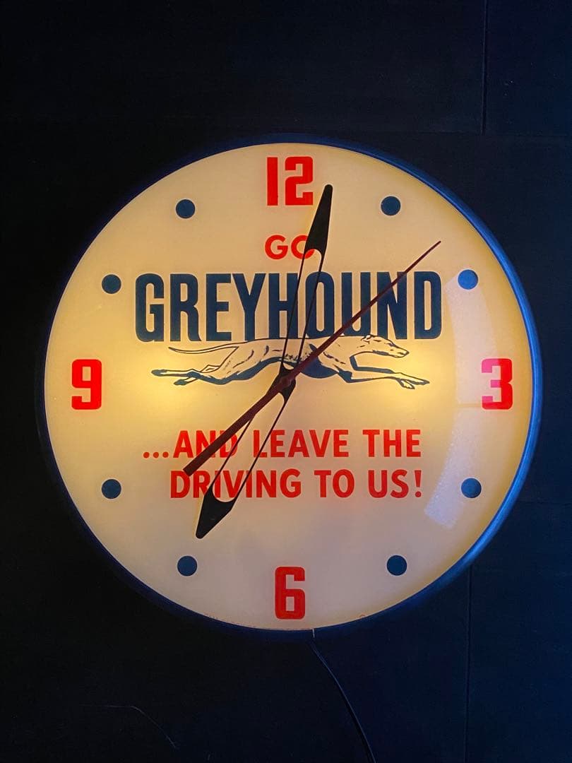 【新品】GREYHOUND グレイハウンド 内照明掛け時計 アメリカン雑貨