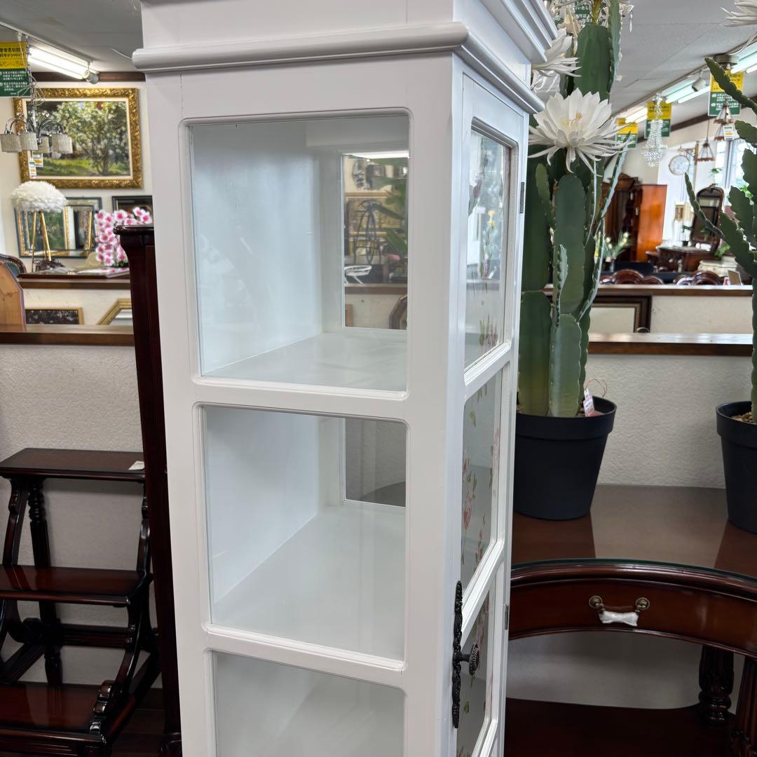ホワイト 木製 スリムキャビネット アウトレット特価品 1ドアガラスキャビネット