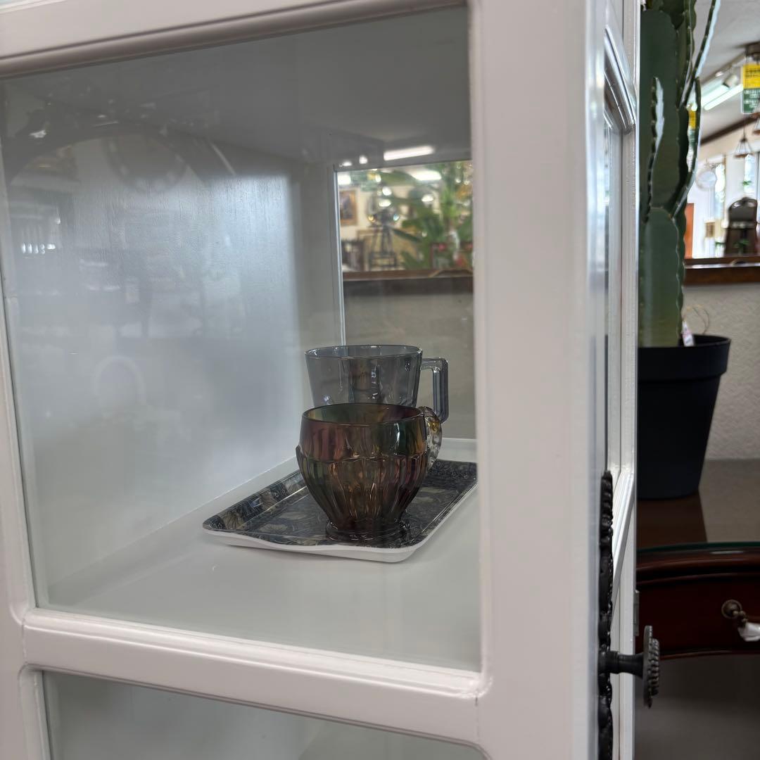 ホワイト 木製 スリムキャビネット アウトレット特価品 1ドアガラスキャビネット