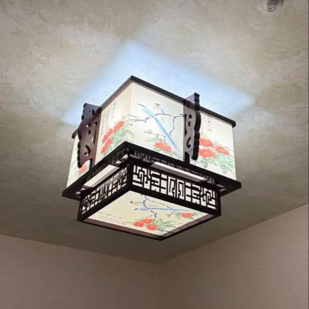 【和風 天井照明／シーリングライト】アンティーク調・鳥と花の絵柄