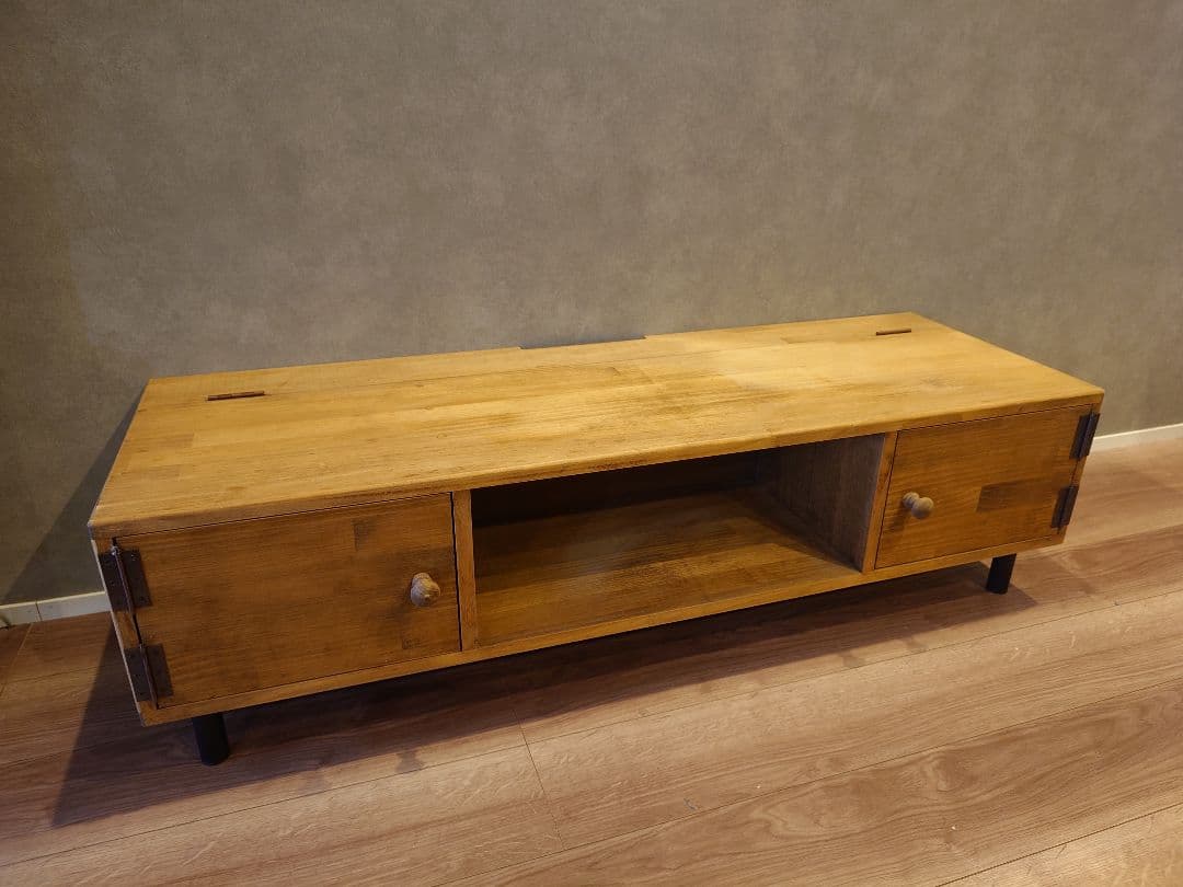 テレビボード120 ローボード パイン材 アイアン脚 背面収納
