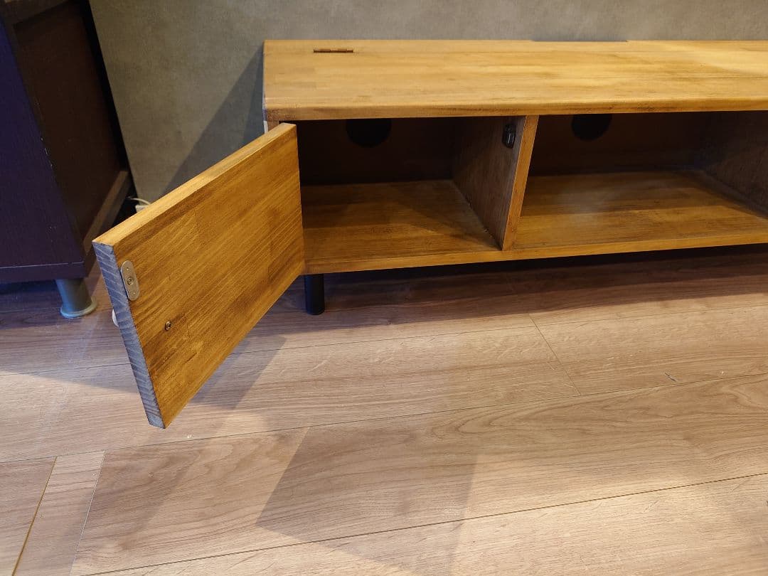 テレビボード120 ローボード パイン材 アイアン脚 背面収納