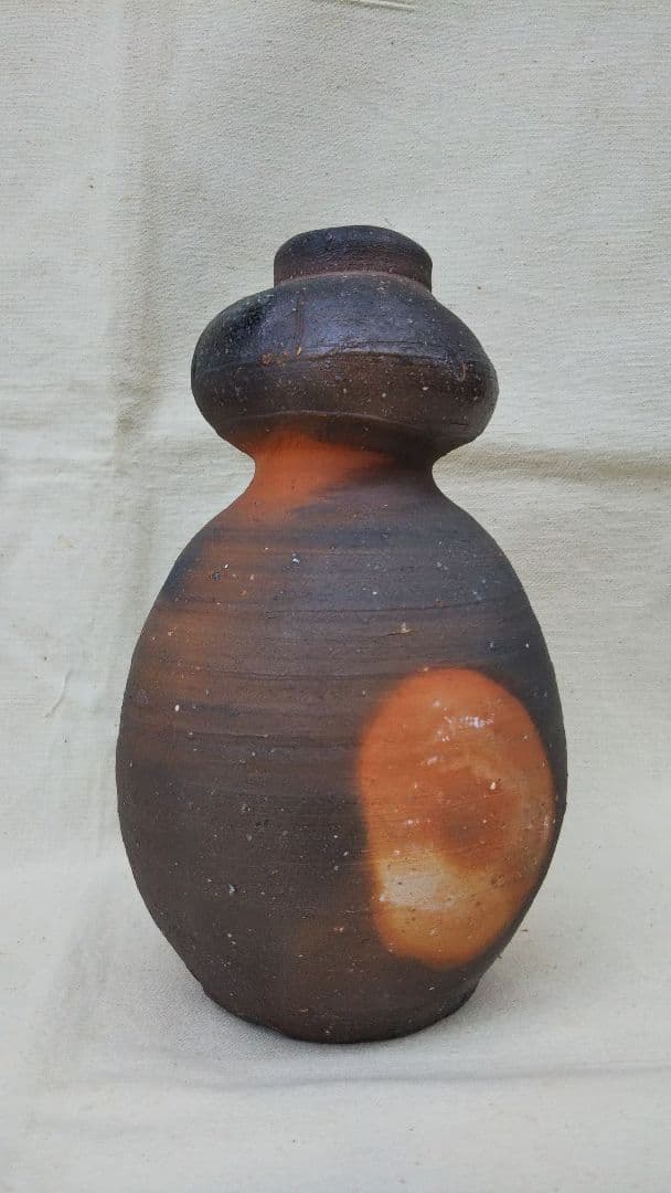 常滑焼 四代 常山 山田絵夢 花入 共箱  窯変 花瓶  瓢箪