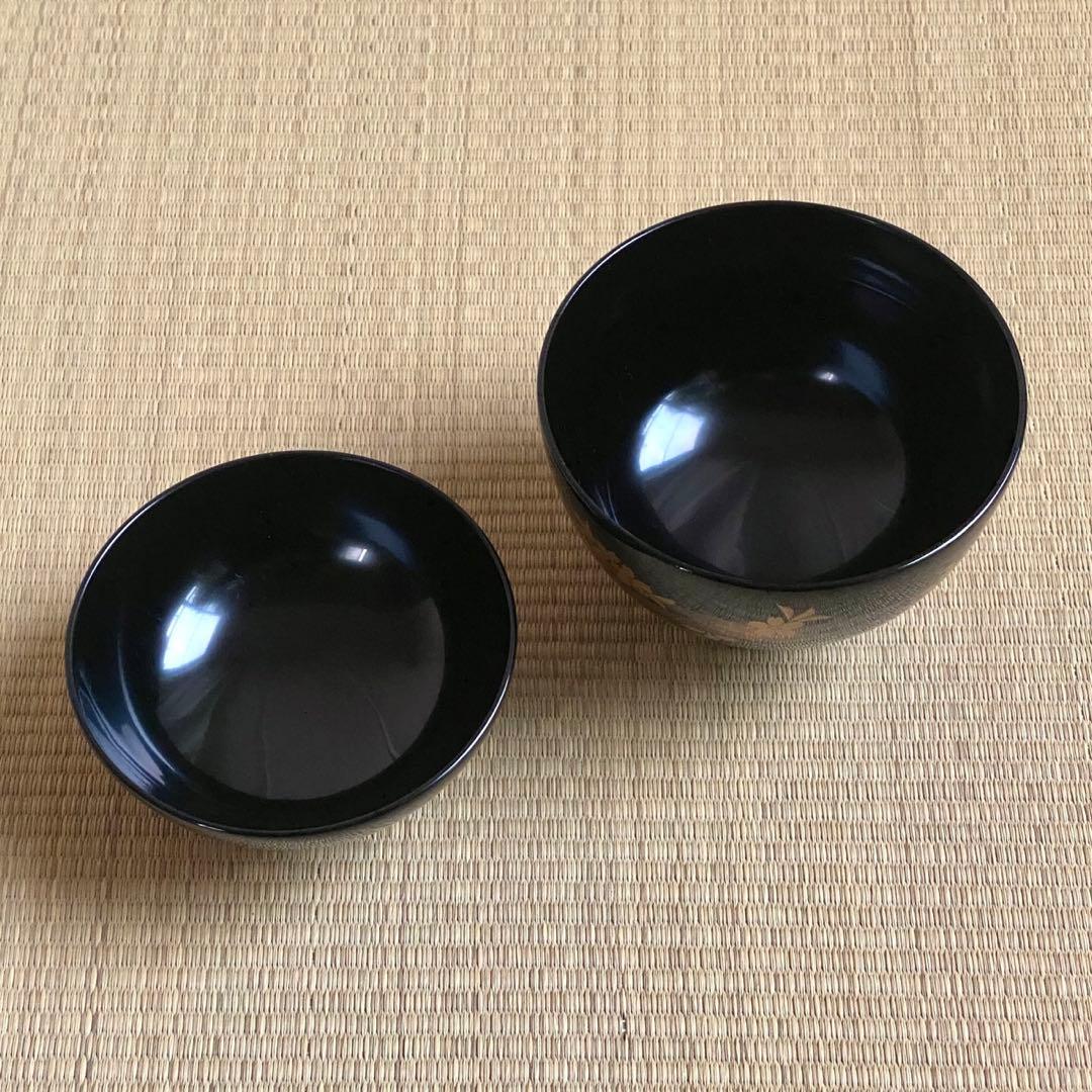 未使用 輪島塗 慶塚作【霞春秋蒔絵 蓋付吸物椀5客】天然木 漆塗 金蒔絵 共箱