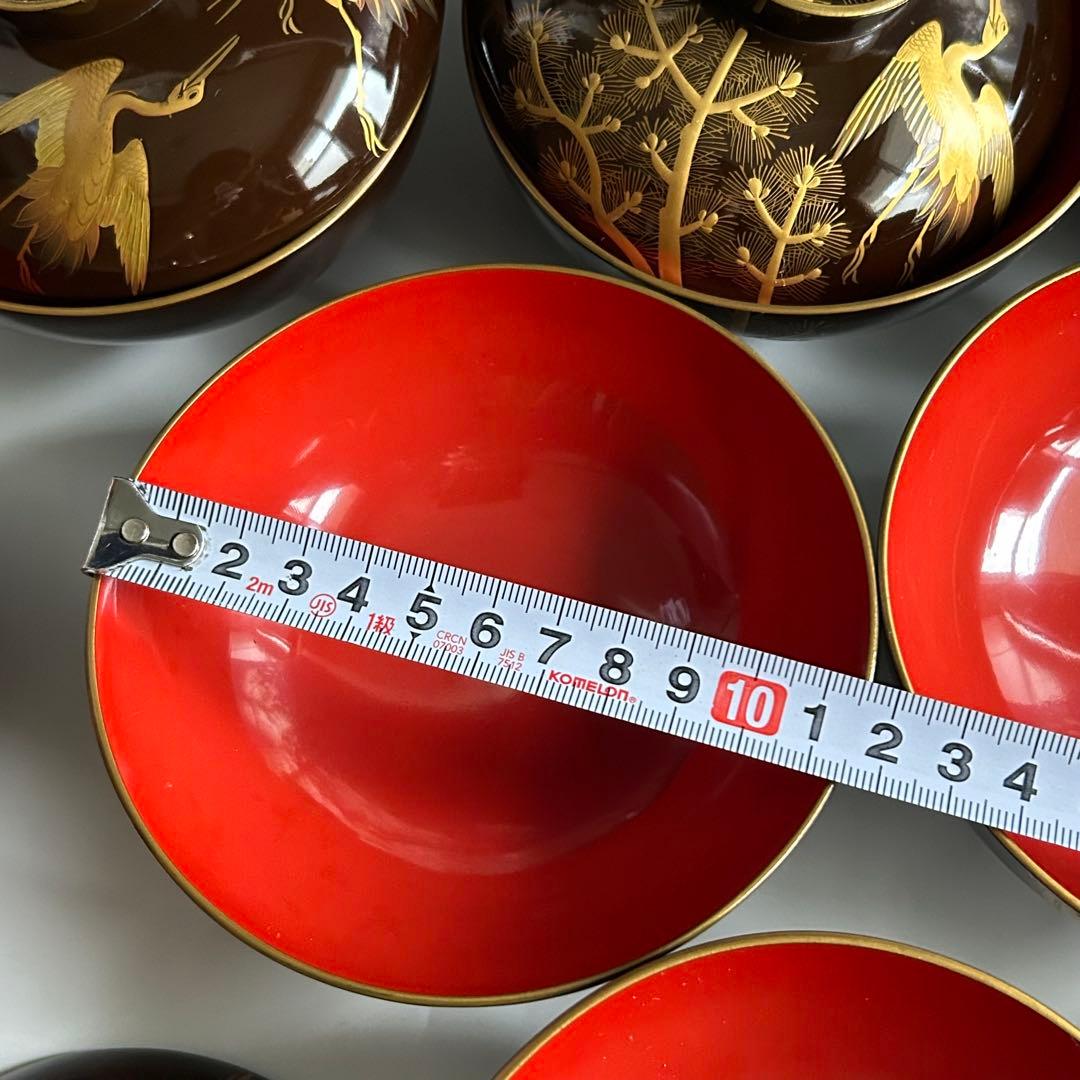 輪島塗　天然木製　松鶴模様 金蒔絵　蓋付き椀 吸物椀　10個セット