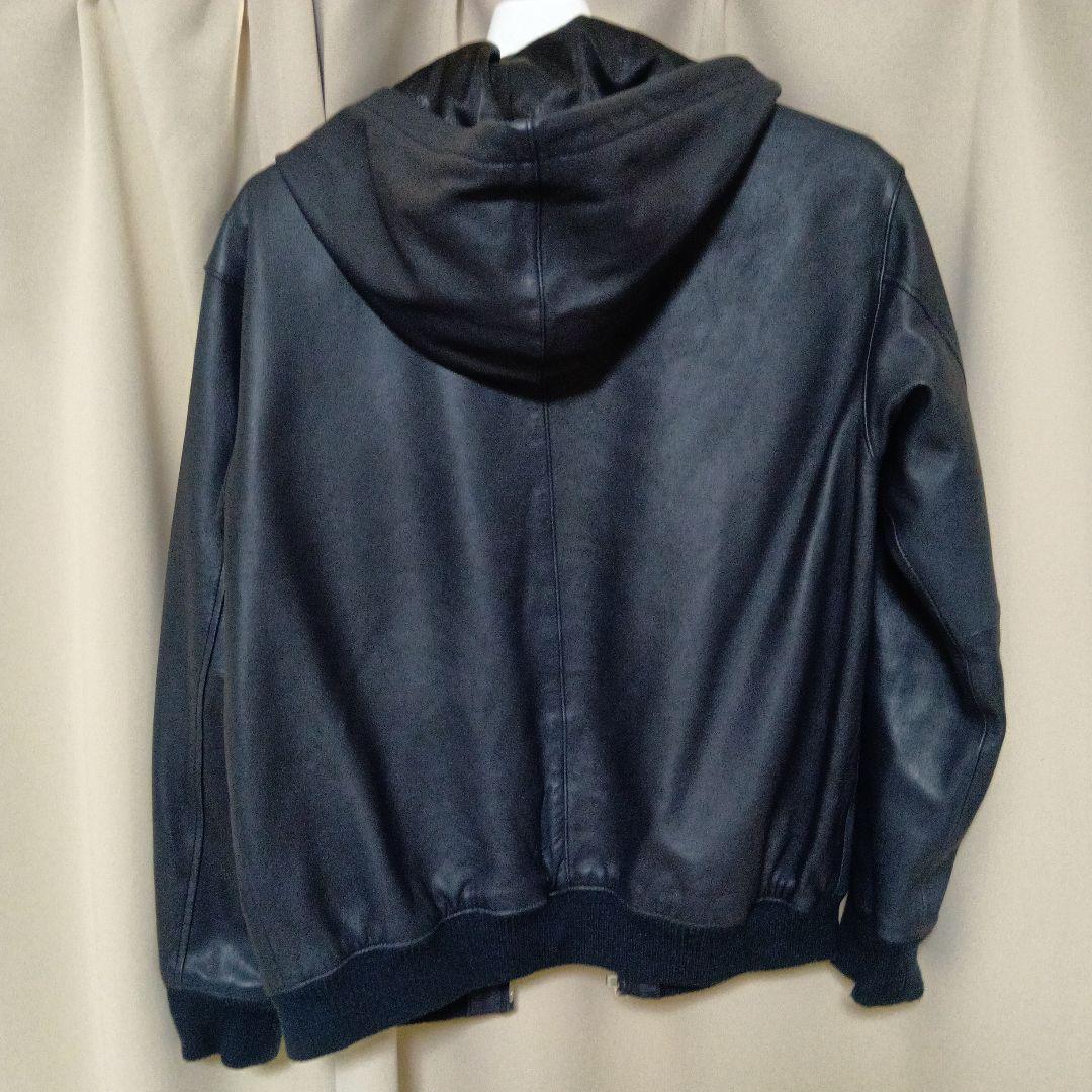 Schott レザーフルジップパーカー ネイビー Lサイズ