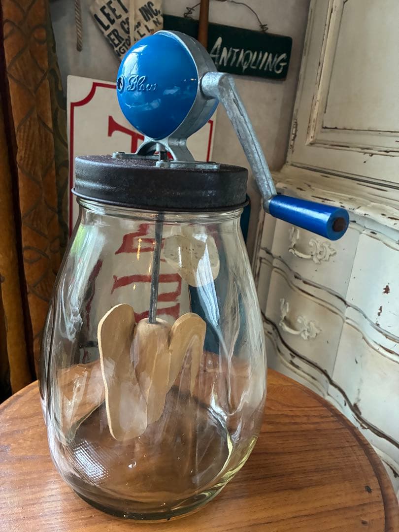 イギリス　アンティーク　バター　メーカー　マヨネーズ　メーカー　チャーン　ブルー