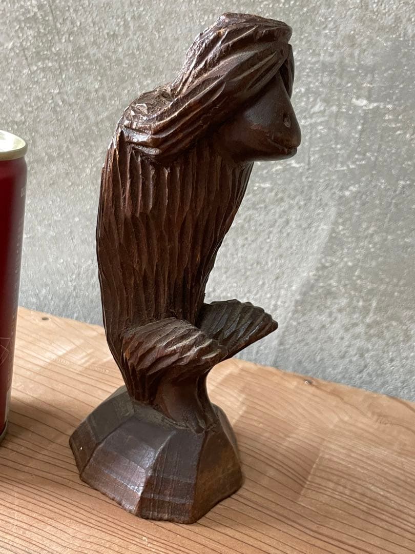 木彫り　さる　置物【m551 骨董　レトロ　見猿　モンキー　木工細工】