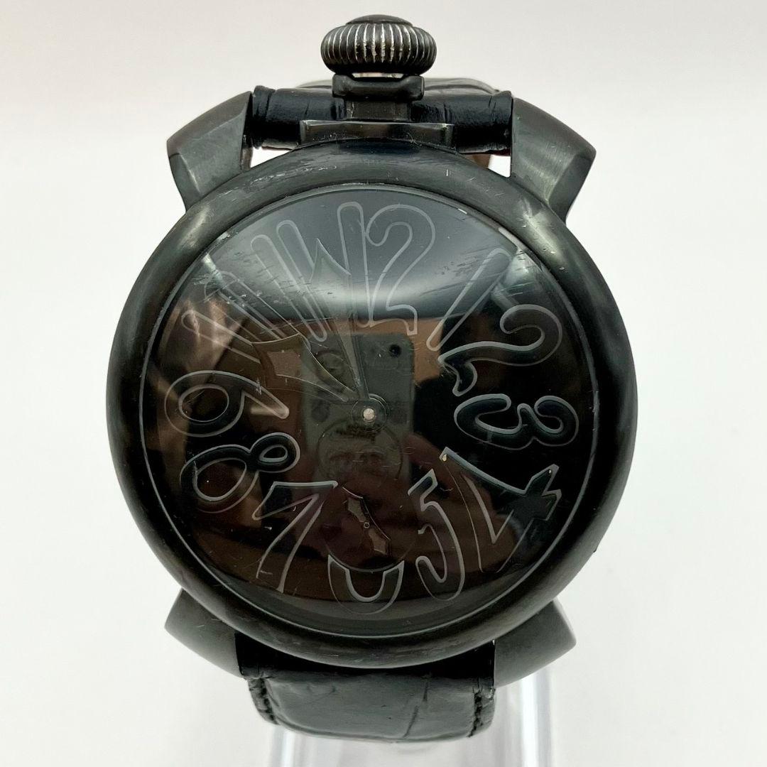 稼働品 ガガミラノ マヌアーレ 48ｍｍ 手巻き オールブラック 腕時計