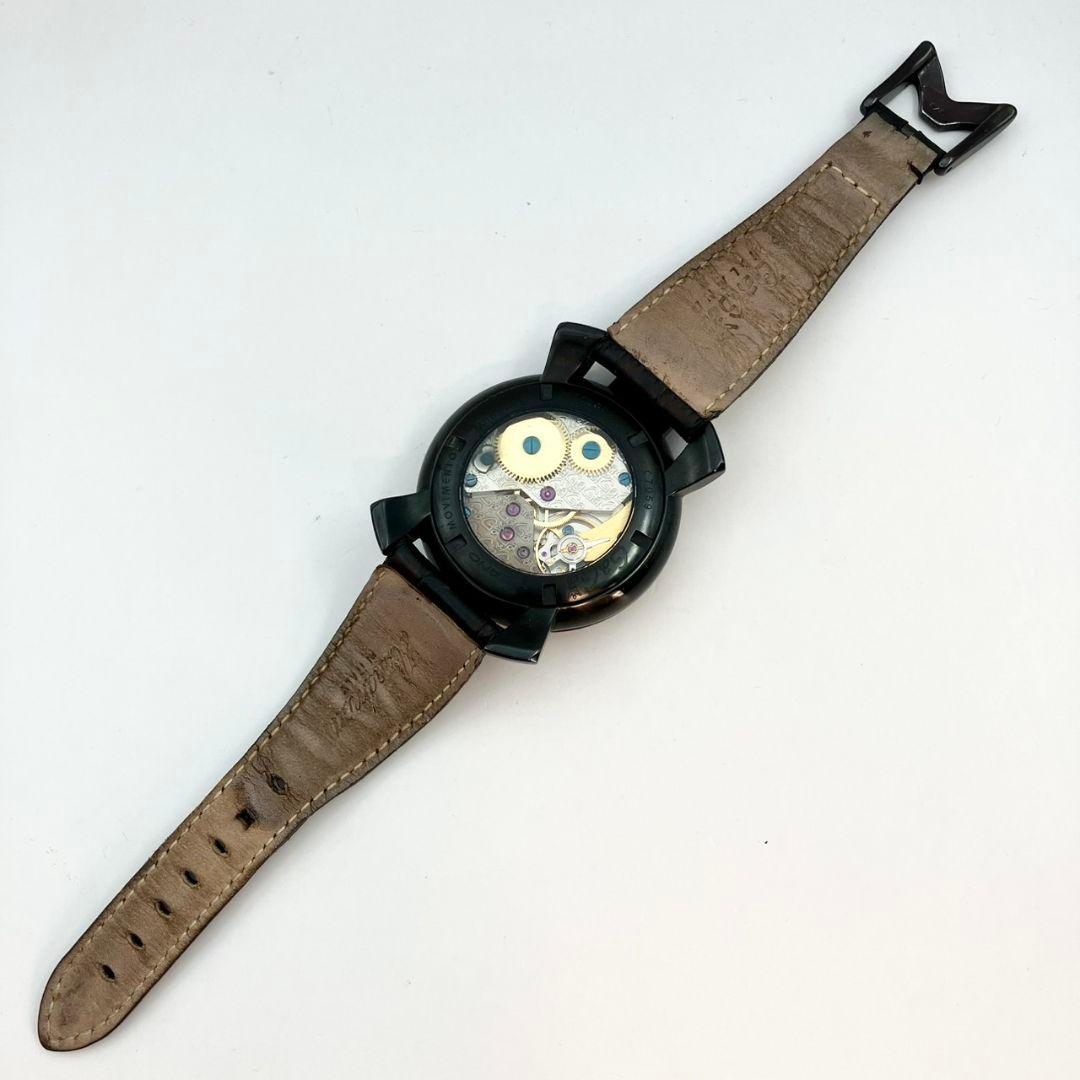 稼働品 ガガミラノ マヌアーレ 48ｍｍ 手巻き オールブラック 腕時計