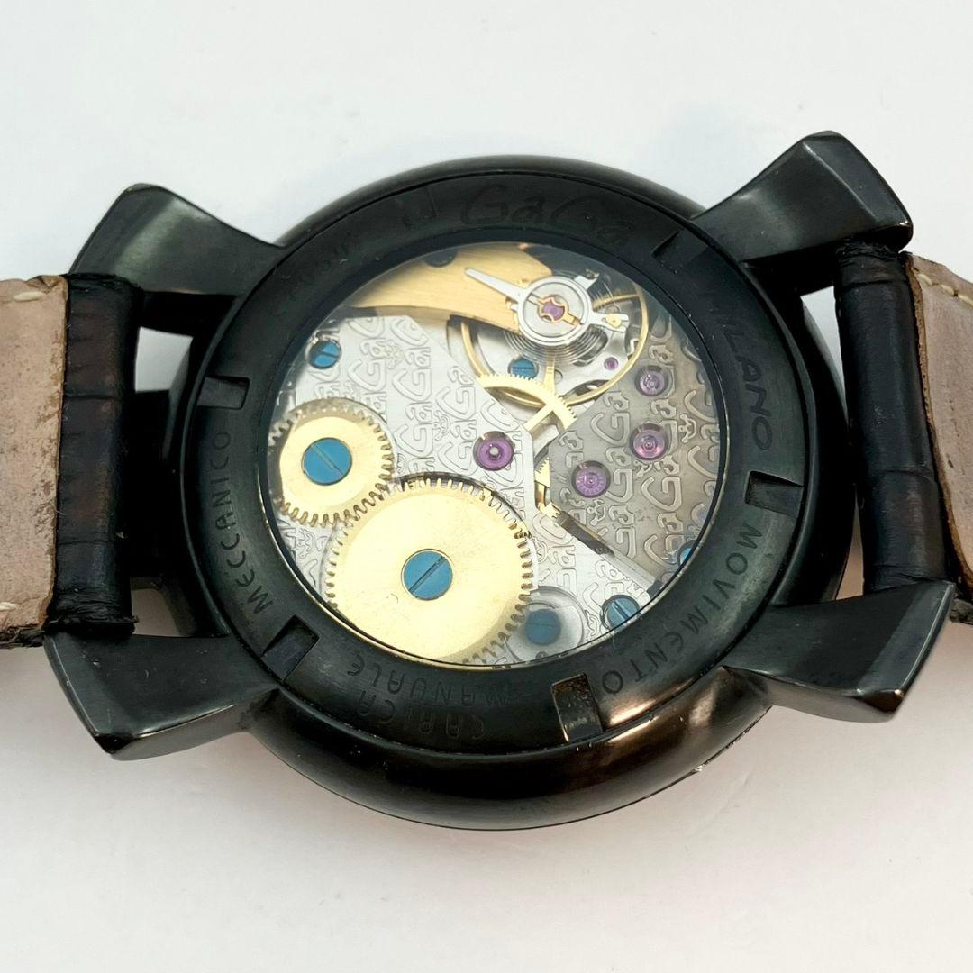 稼働品 ガガミラノ マヌアーレ 48ｍｍ 手巻き オールブラック 腕時計