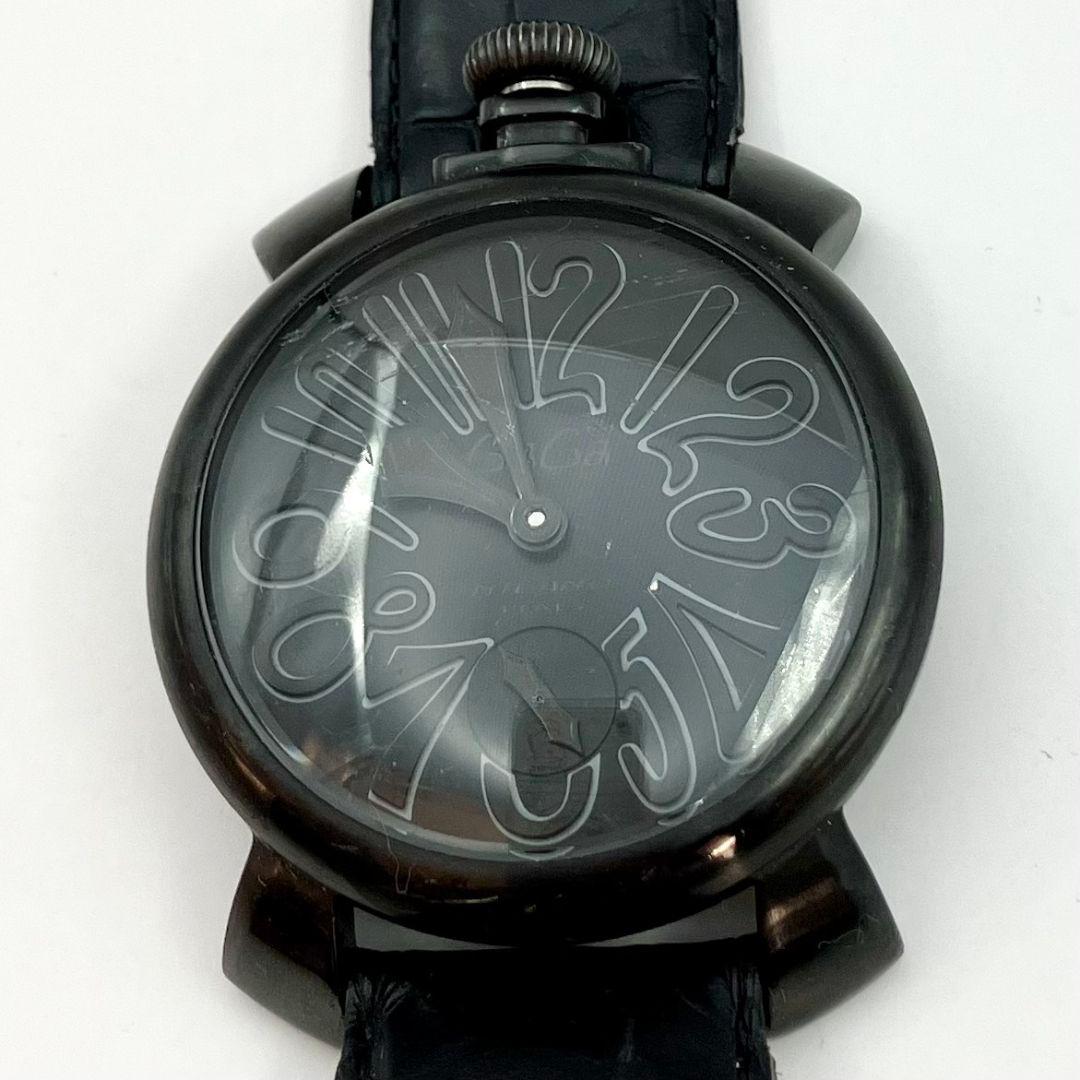 稼働品 ガガミラノ マヌアーレ 48ｍｍ 手巻き オールブラック 腕時計