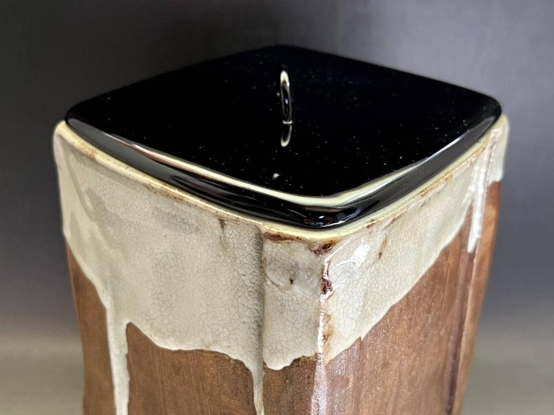 水指■仁清四方水指 三代蔵六識 二代「真清水蔵六」古京焼 白釉涙艮 時代 骨董■