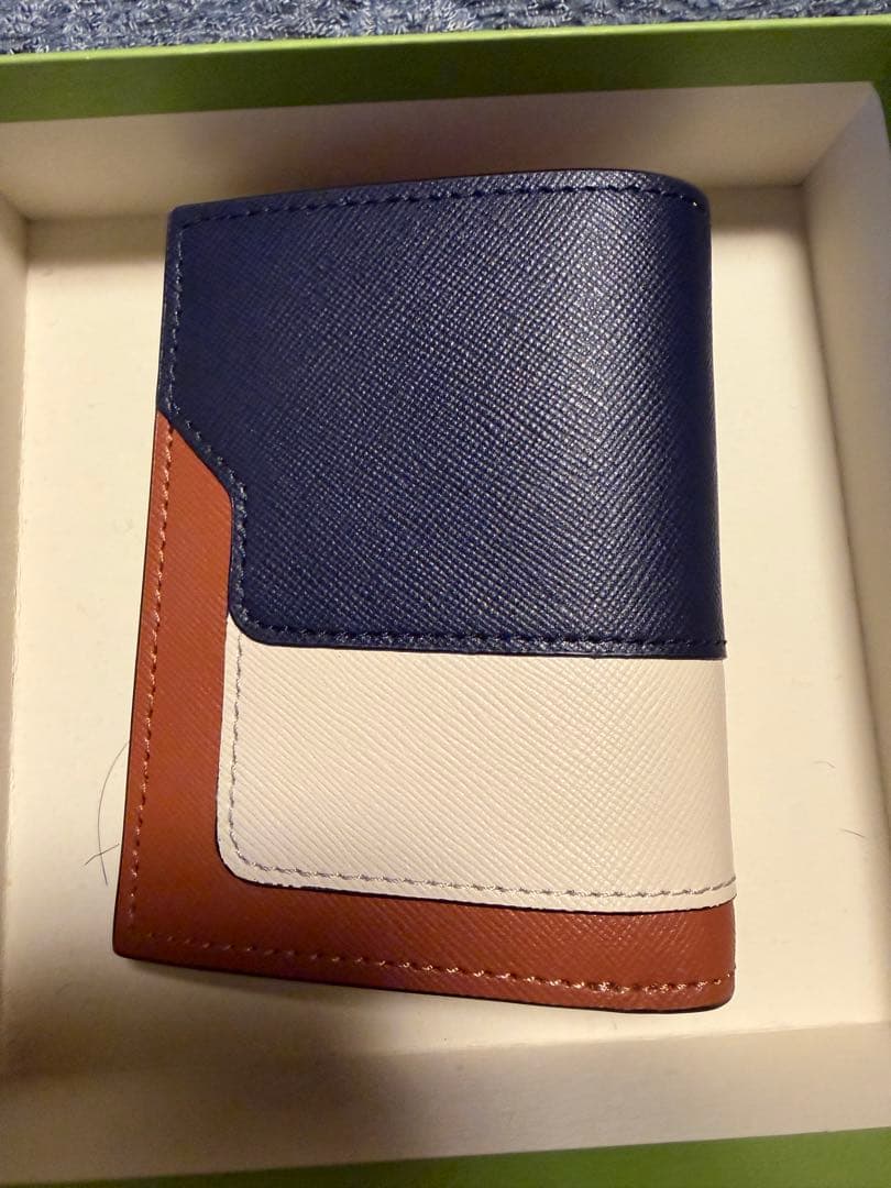 MARNI 二つ折り財布 ネイビー/ホワイト/ブラウン