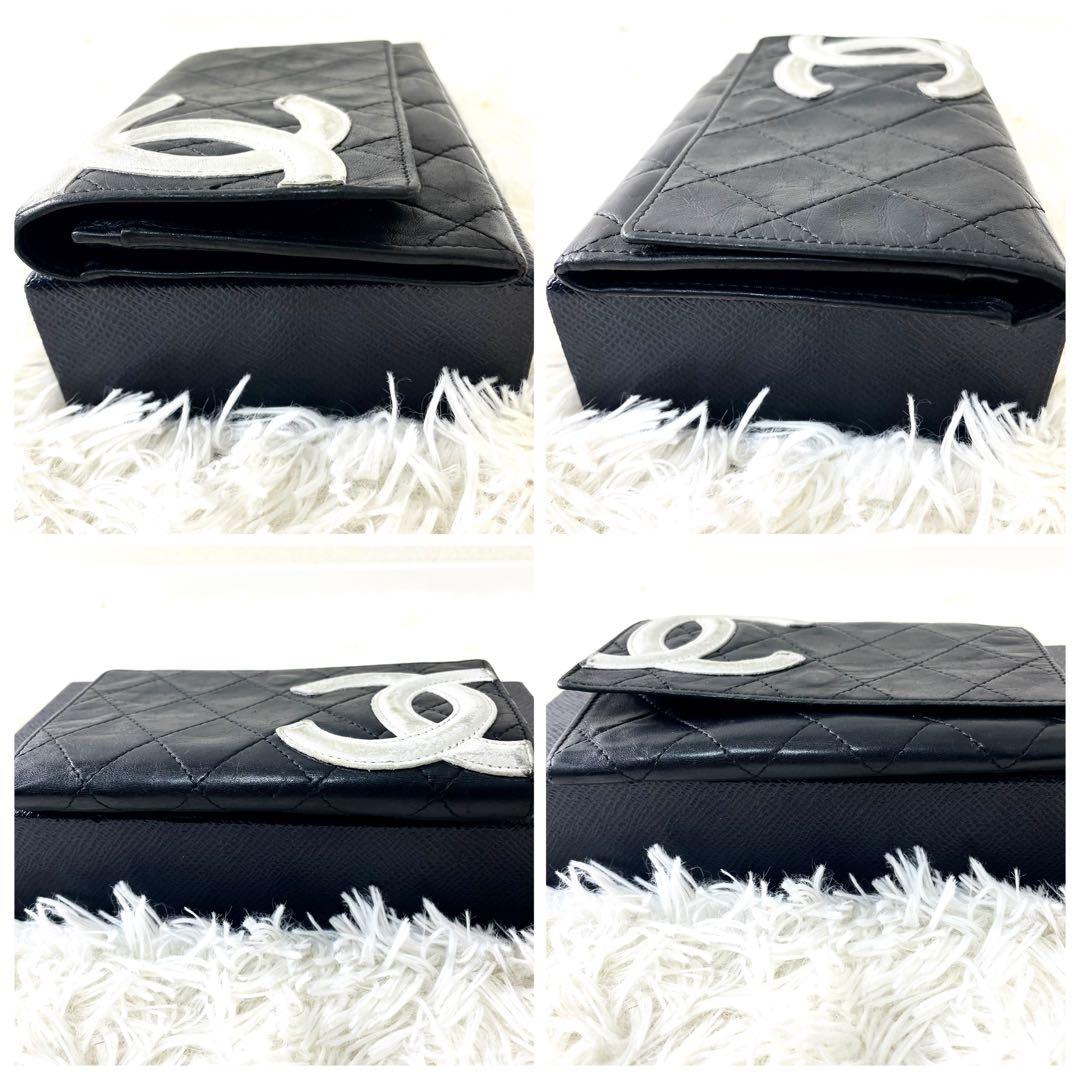 シャネル　CHANEL 二つ折り財布　カンボンライン　ブラック　黒　レザー