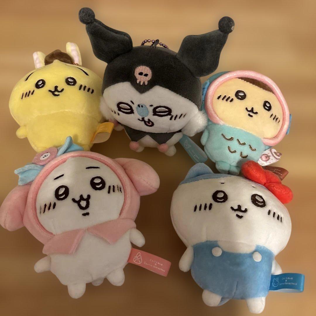 サンリオコラボ ちいかわ、ハチワレ、うさぎ、モモンガ、くりまんじゅう マスコット