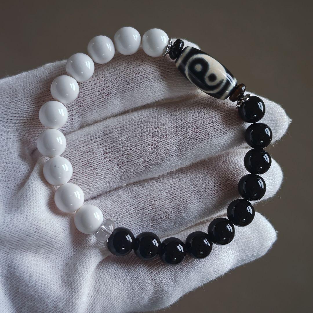 新作♡陰陽太極天珠、黒北投石、天然ホワイトオニキス