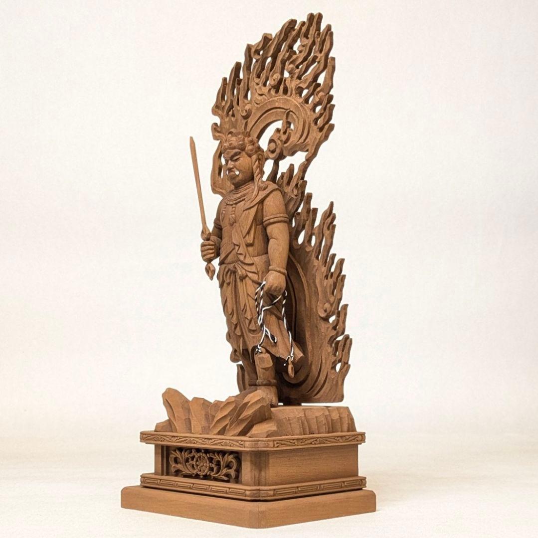 【セール・新品】 不動明王　上彫　紅檀　総高さ約23.5㎝　仏像　お不動様