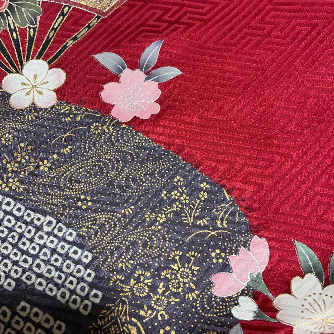 ⁂なお様⁂【振袖フルセット】 +小物・肌襦袢セット 赤 扇花柄 金駒刺繍