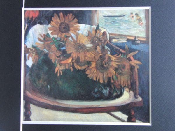 ポール・ゴーギャン、肘かけ椅子の上のひまわりのある静物、希少な画集より