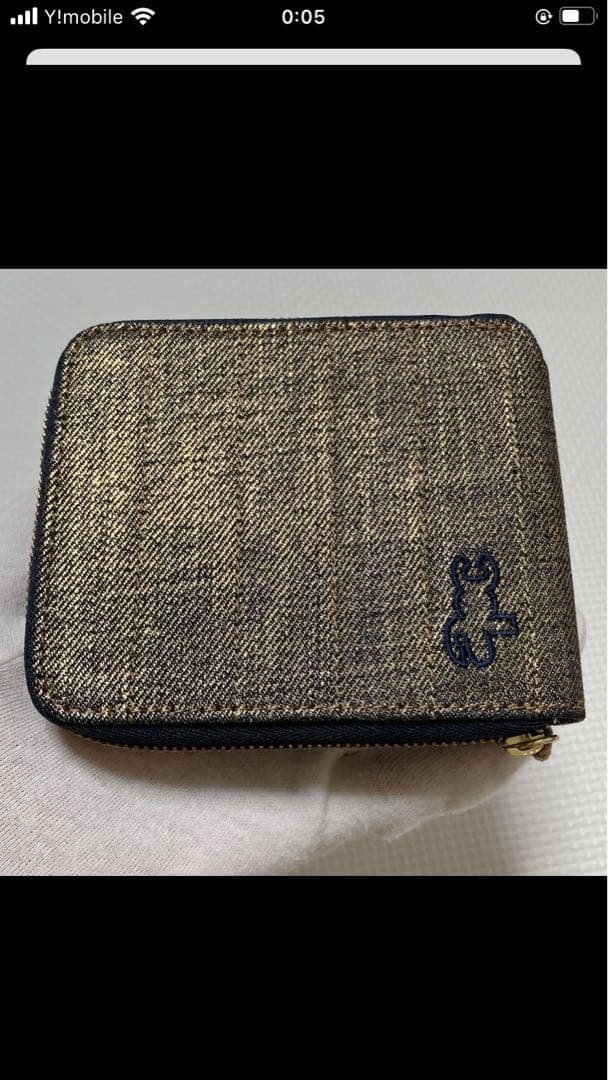 未使用A.P.C ラウンドジップ二つ折り財布　デニム×レザー　ゴールド×ネイビー