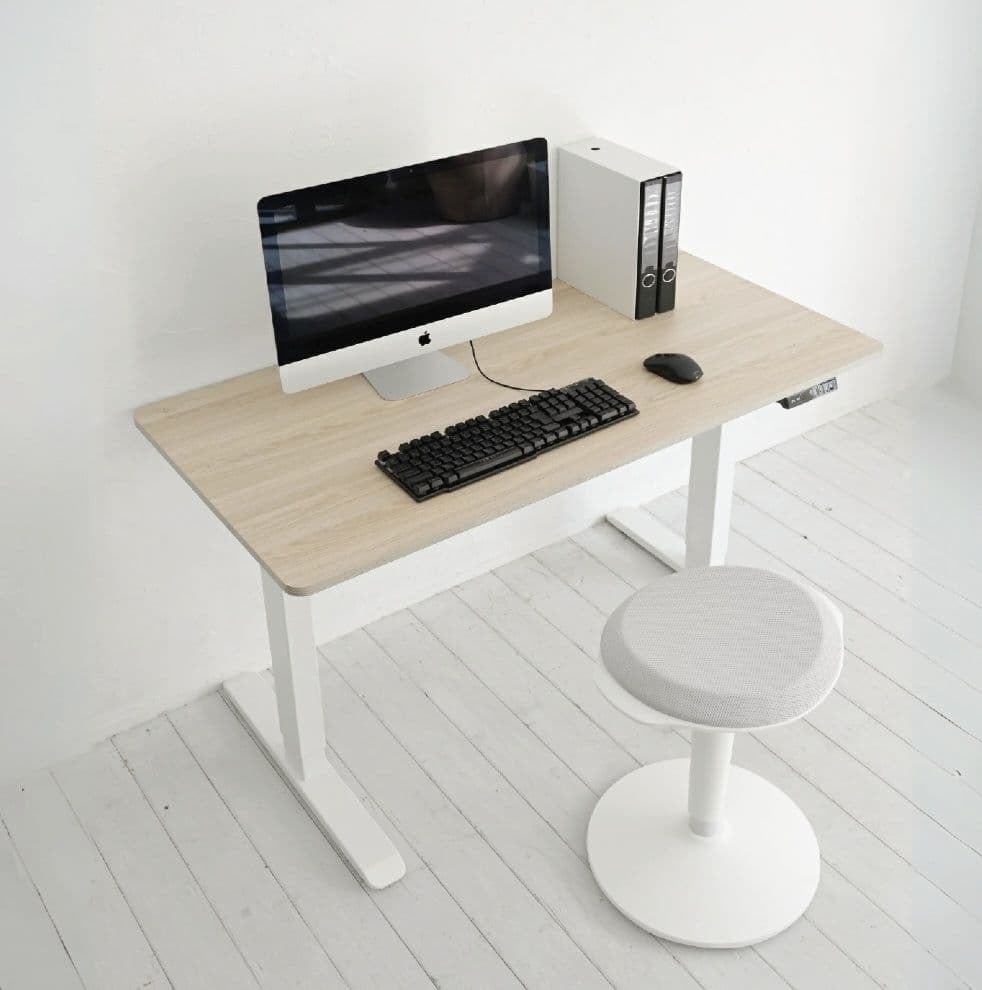 【新品、未使用、未開封】YAMAZEN電動昇降デスク、 脚ホワイト×天板Wオーク