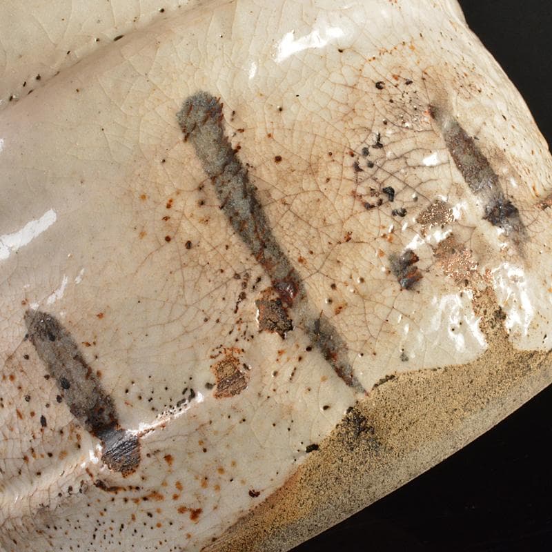 茶道具　志野焼　絵志野　鉄絵　花草文　水指　時代箱付　V　R6156B