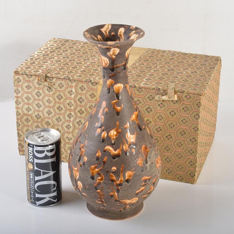 中国　玳玻釉　玉壷春瓶　花瓶　V　R6424B