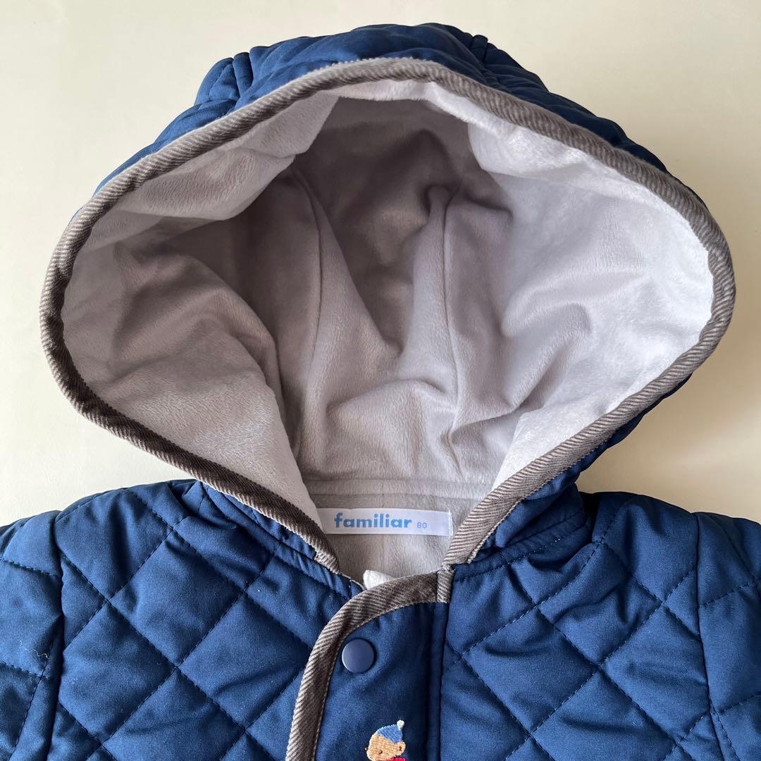 ファミリア ネイビー キルティング アウター ジャンプスーツ 80 ロンパース