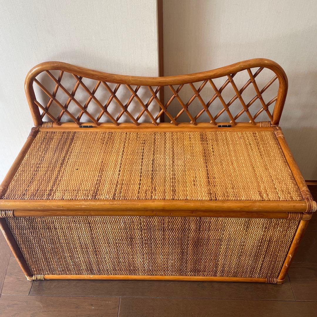 ヴィンテージ ラタンベンチ ラタン家具 籐家具 収納ベンチ 2人掛け レトロ