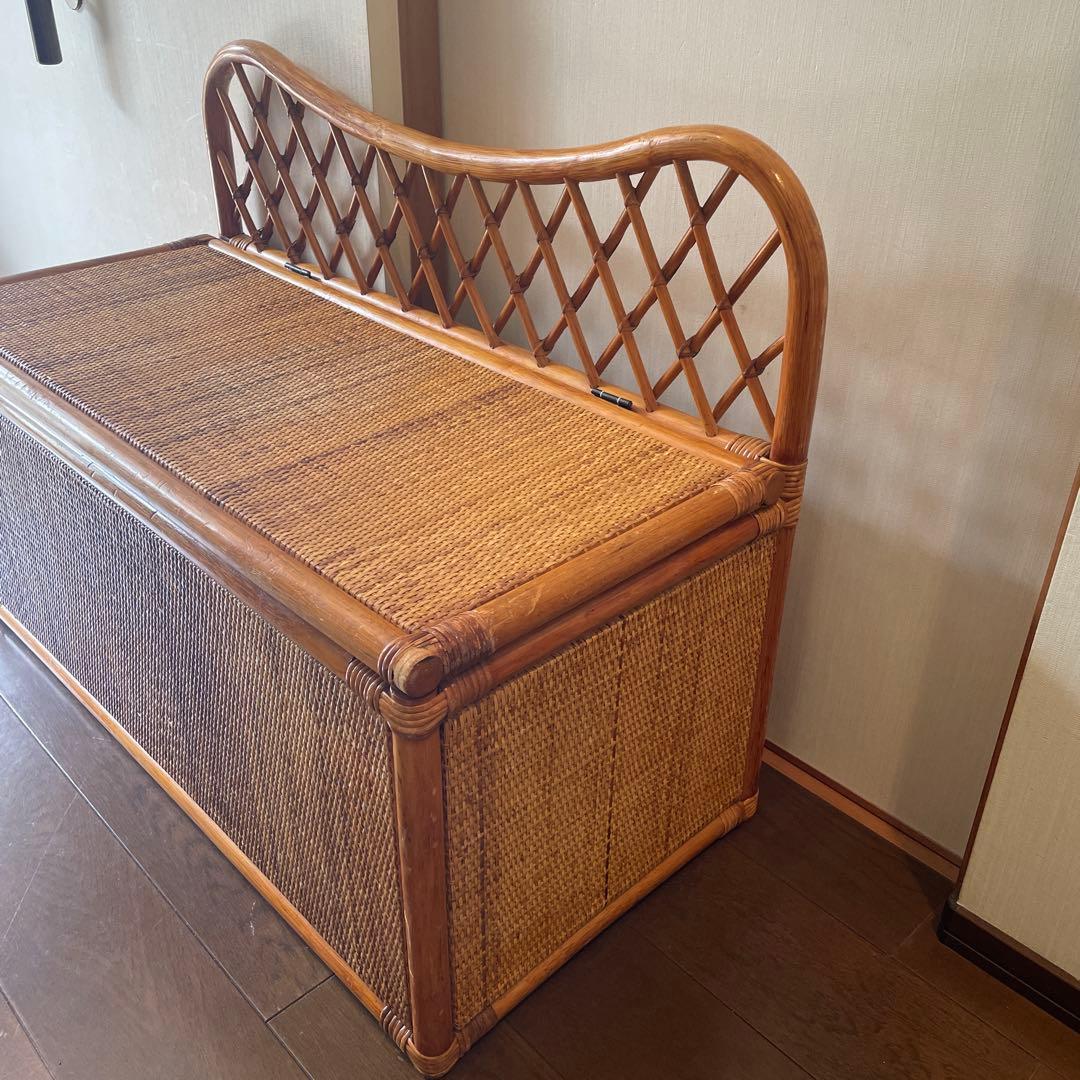 ヴィンテージ ラタンベンチ ラタン家具 籐家具 収納ベンチ 2人掛け レトロ