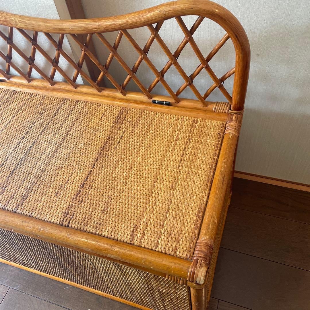 ヴィンテージ ラタンベンチ ラタン家具 籐家具 収納ベンチ 2人掛け レトロ