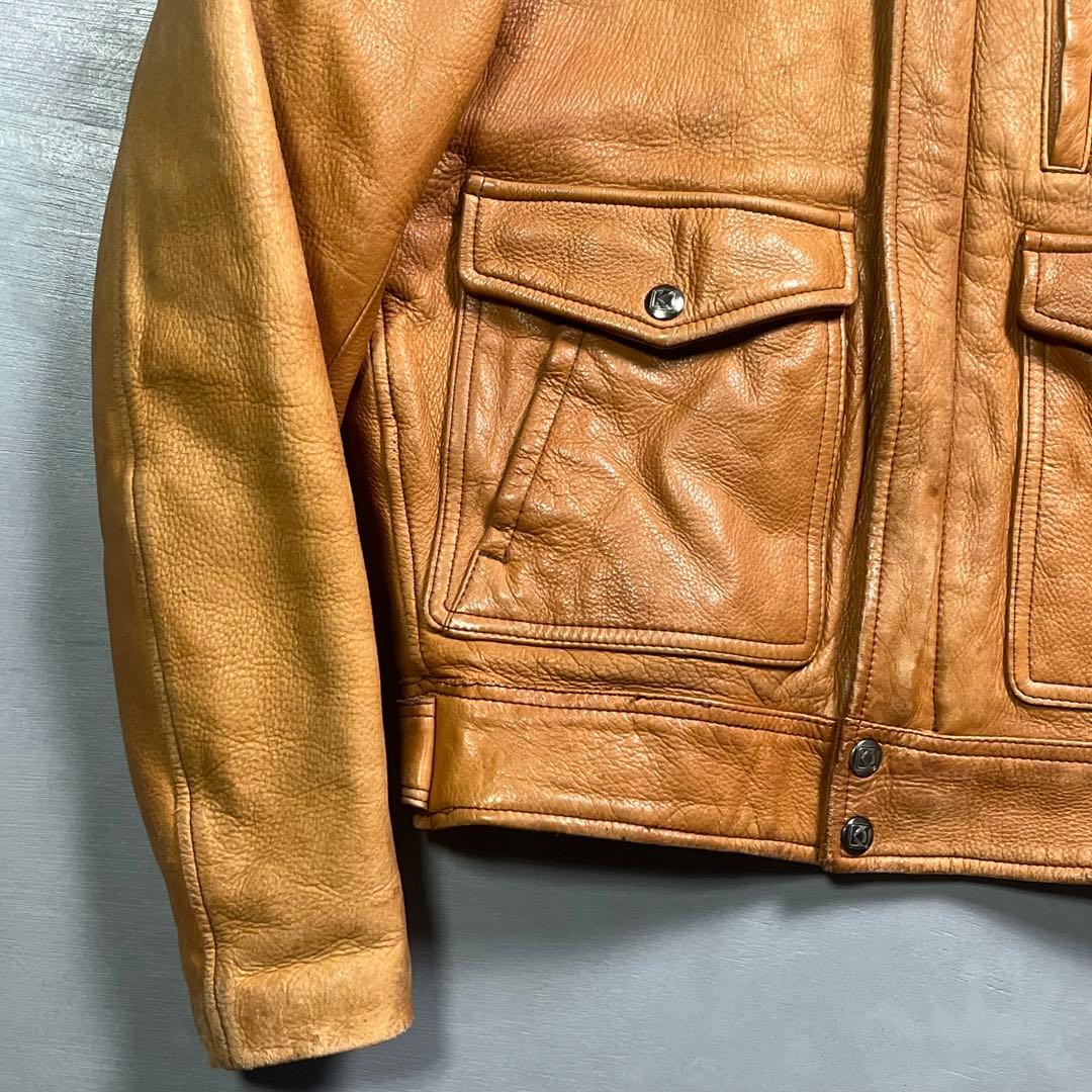 KUSHITANI シングルライダースジャケット　本革　オールレザー　短丈　S