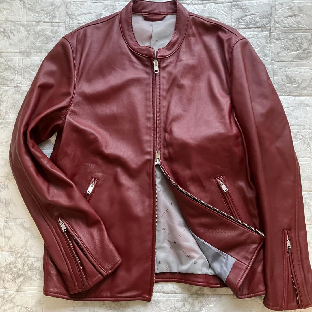 美品◎タケオキクチ 羊革 ラムレザージャケット ライダース ボルドー L