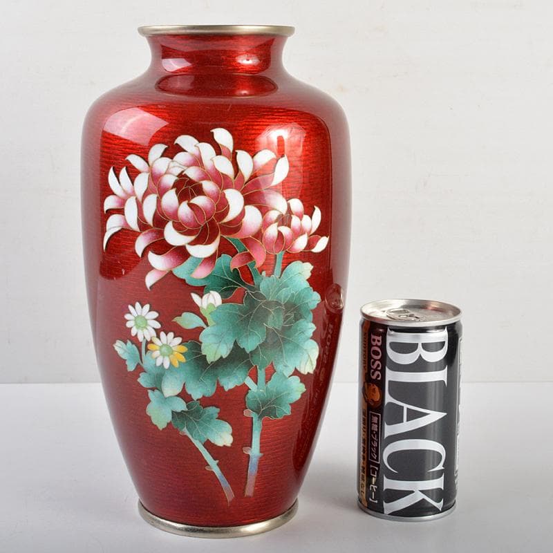 七宝焼　安藤七宝店　透釉　菊文　花瓶　V　R6959