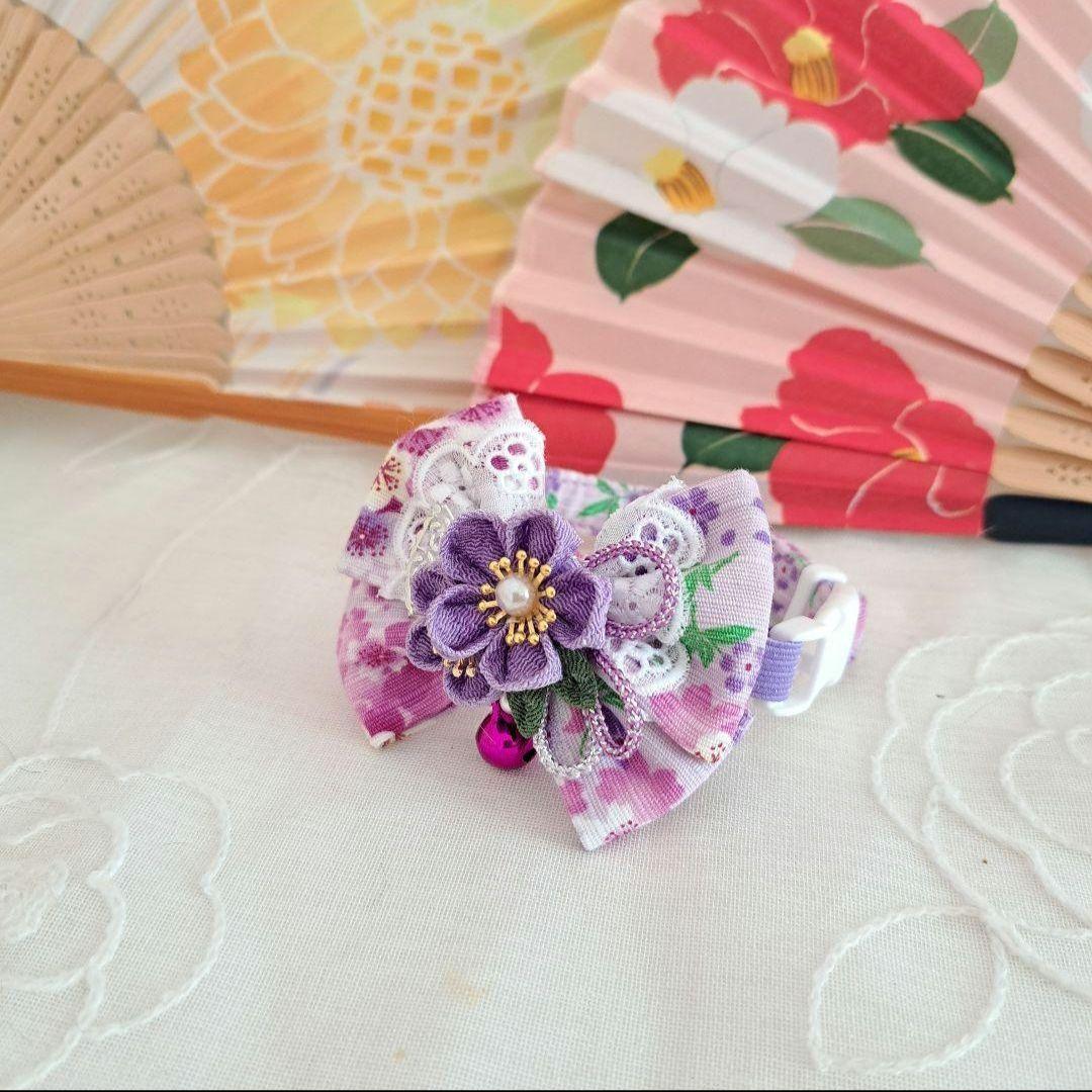 プッチ、お正月仕様和風つまみ細工(ピンク⑤)わんちゃん猫ちゃん用襟つき首輪