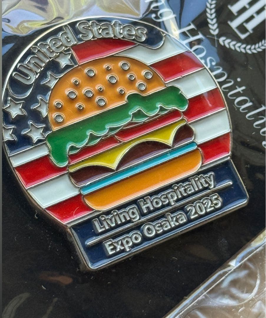 激レア！！　大阪・関西万博　アメリカ館　ハンバーガー　　ピンバッジ　ピンズ