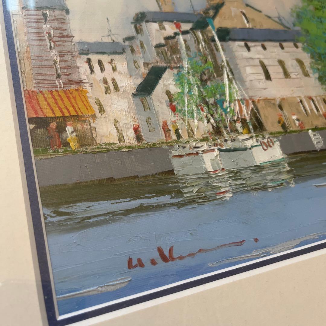 油彩画♡黒沢　久♡クロアジック港♡フランス