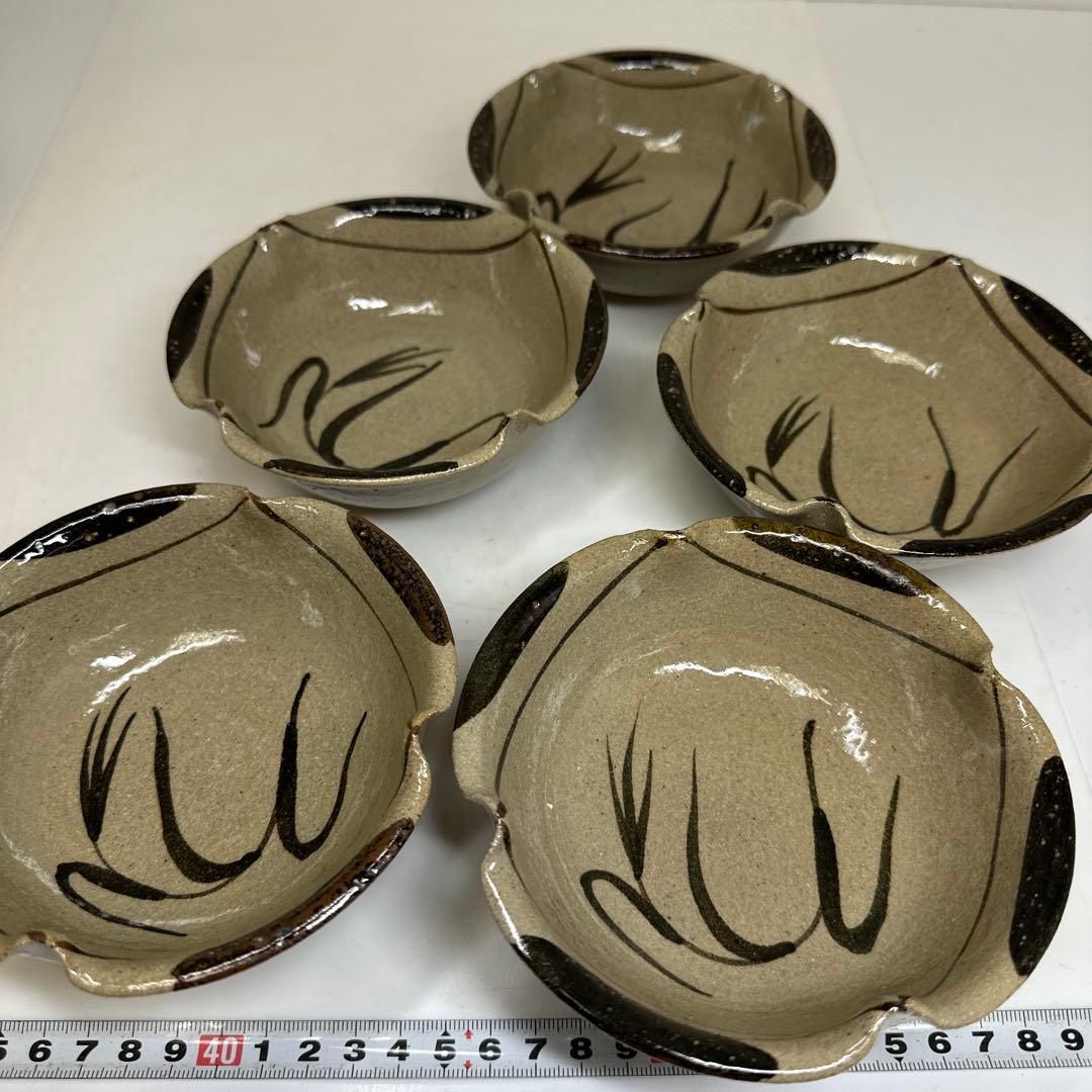 十三代　太郎右衛門窯　絵唐津向付5客　幅約12.8㎝　共箱　東さ7-0414③