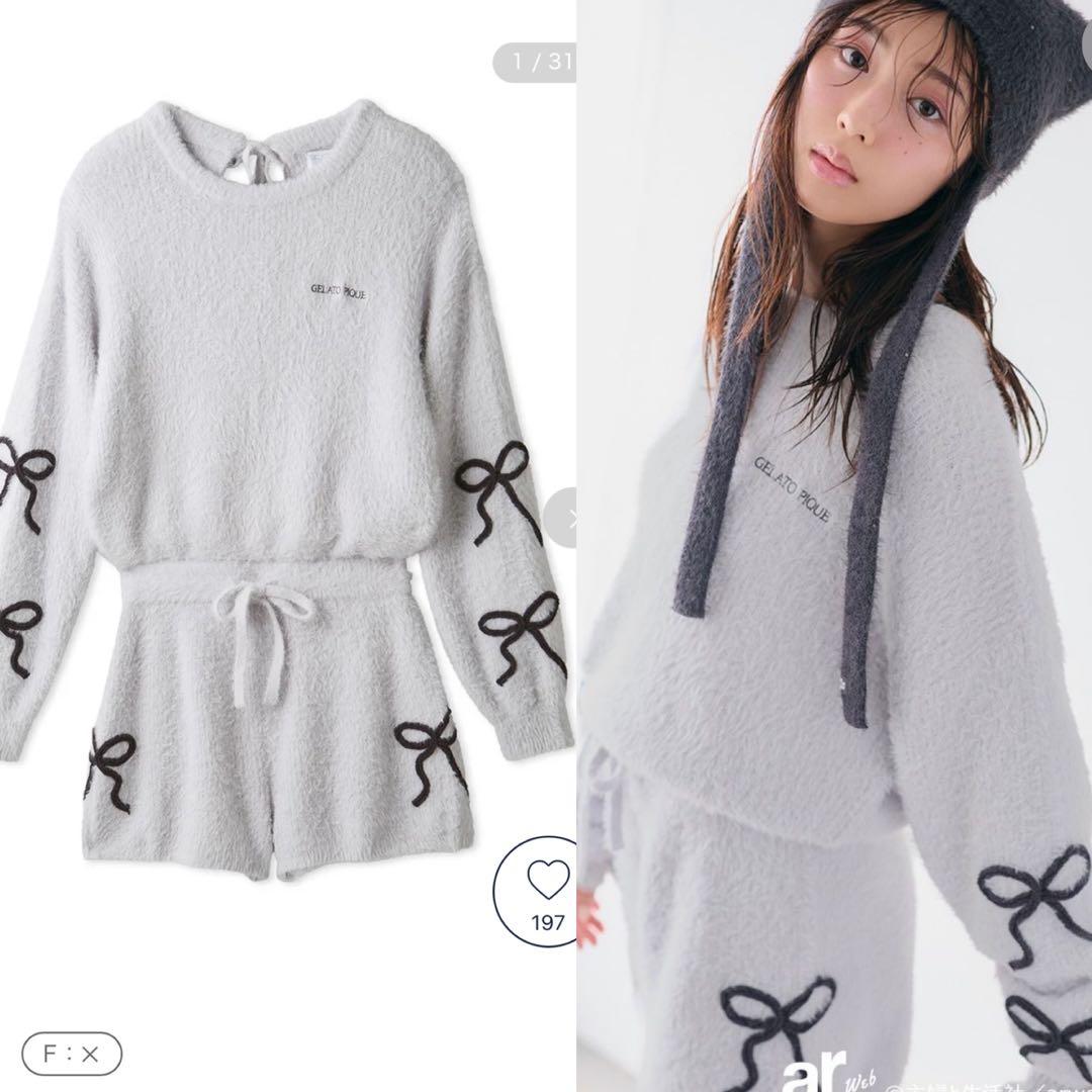 ジェラートピケ リボンフェザーロンパースルームウェア