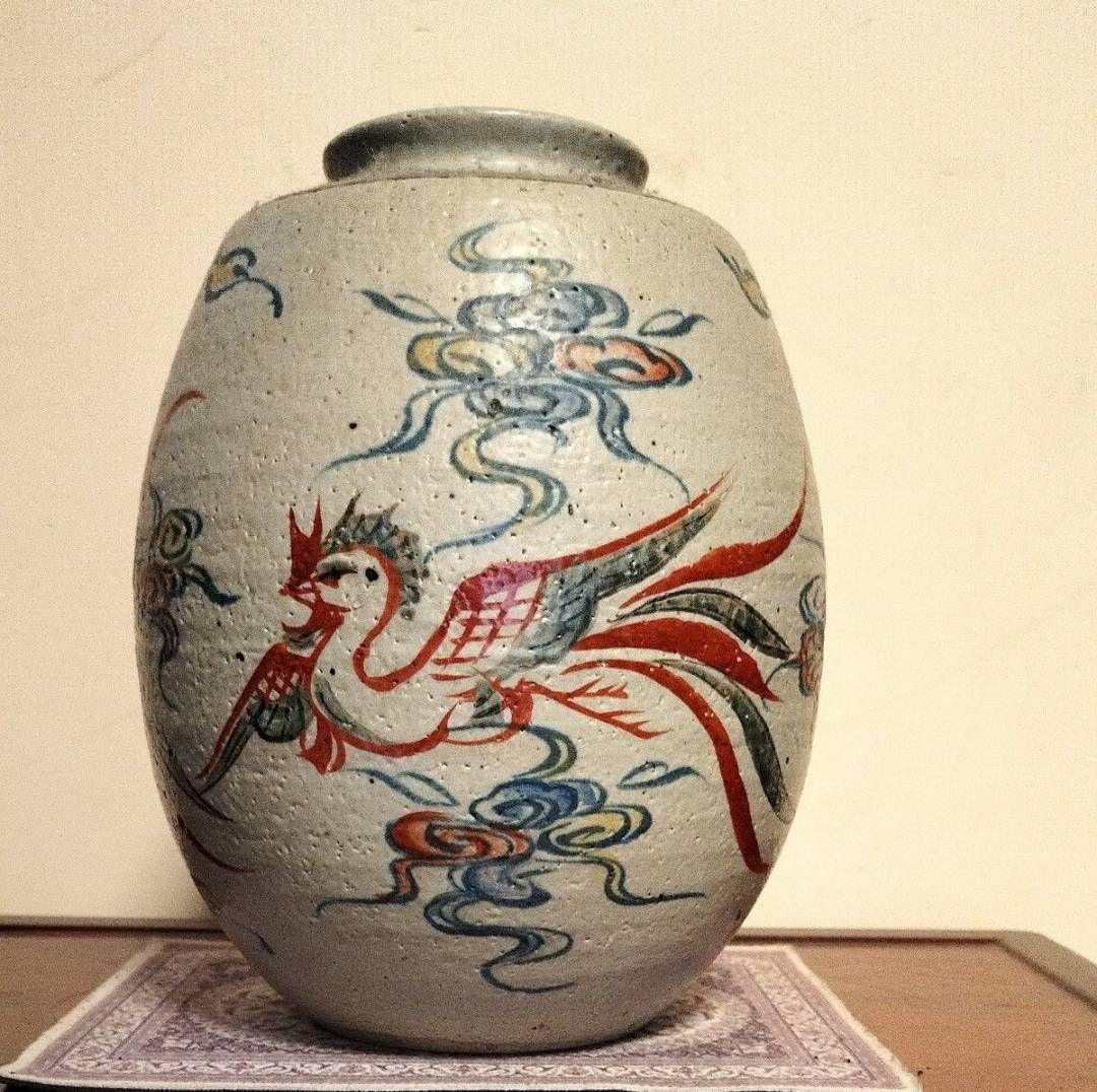 中国古玩　鳳凰紋様　壷