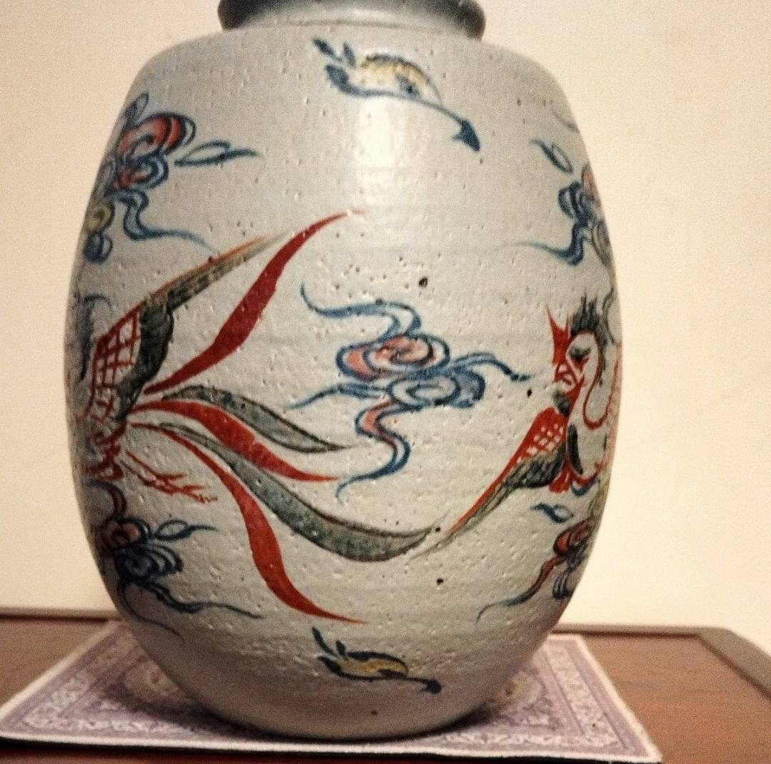 中国古玩　鳳凰紋様　壷