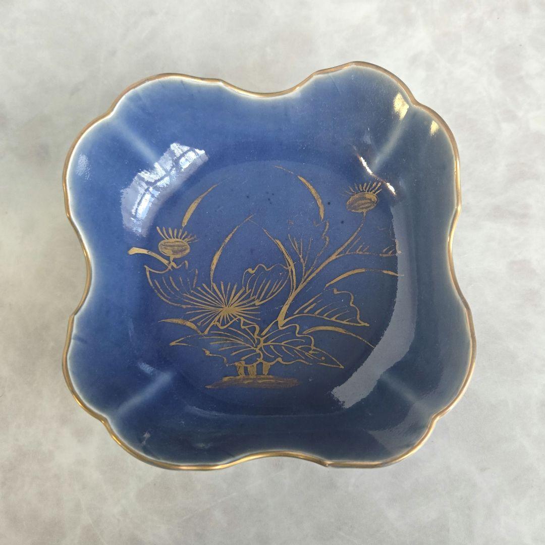 無傷　完品　古伊万里　瑠璃釉　変形皿　江戸　骨董　金直し　金継ぎ　アンティーク