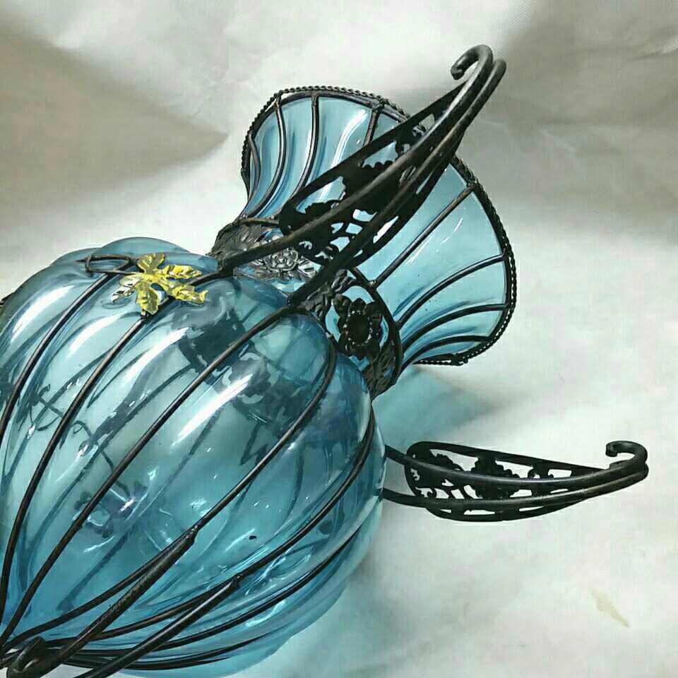 ★大きなベネチアン アイアン 手吹き ガラス 花器 アンティーク プランター