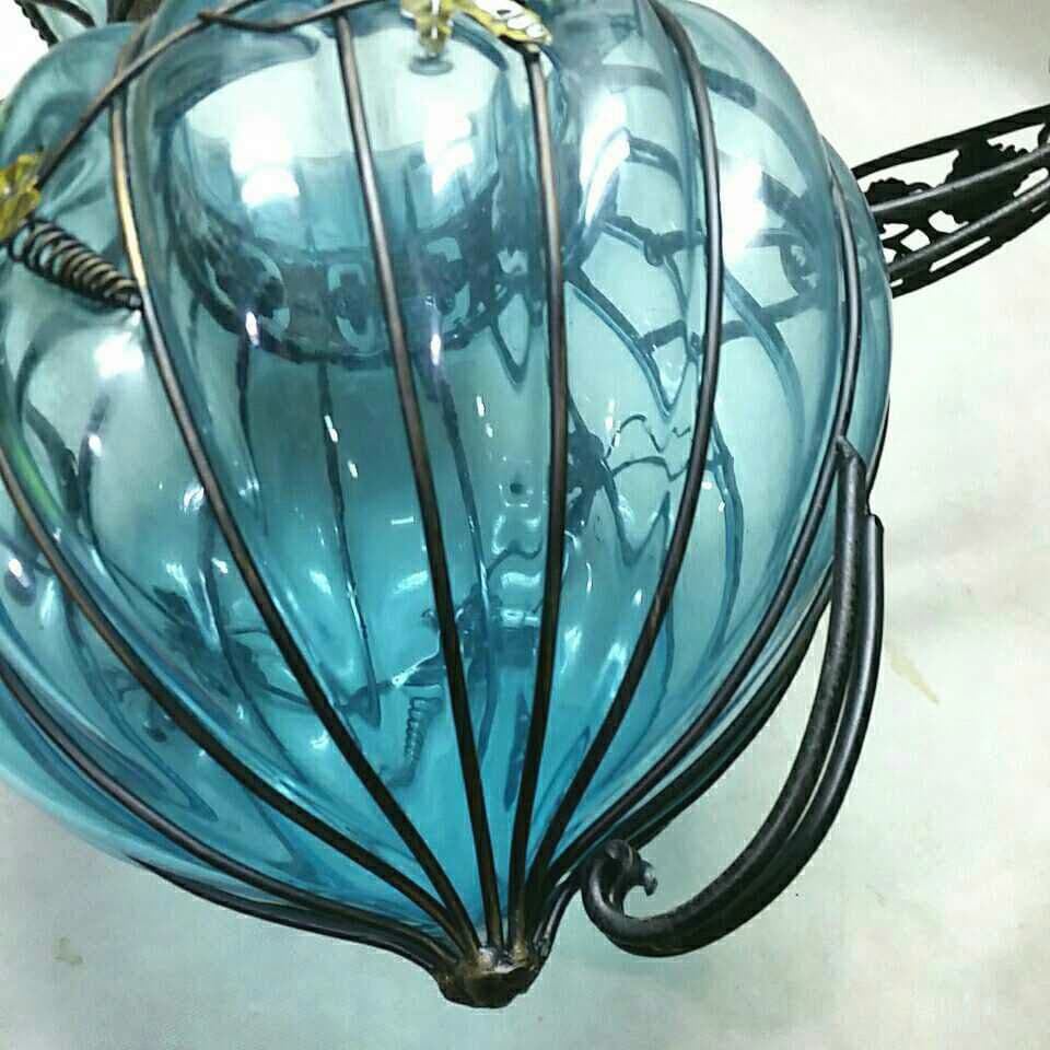 ★大きなベネチアン アイアン 手吹き ガラス 花器 アンティーク プランター