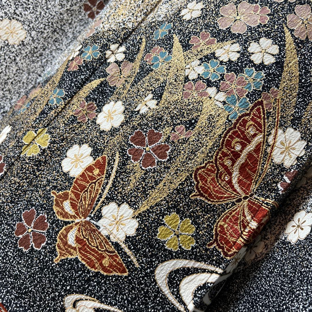 356 振袖フルセット 正絹 グレー 黒モノトーン 金彩 たたき染め シック