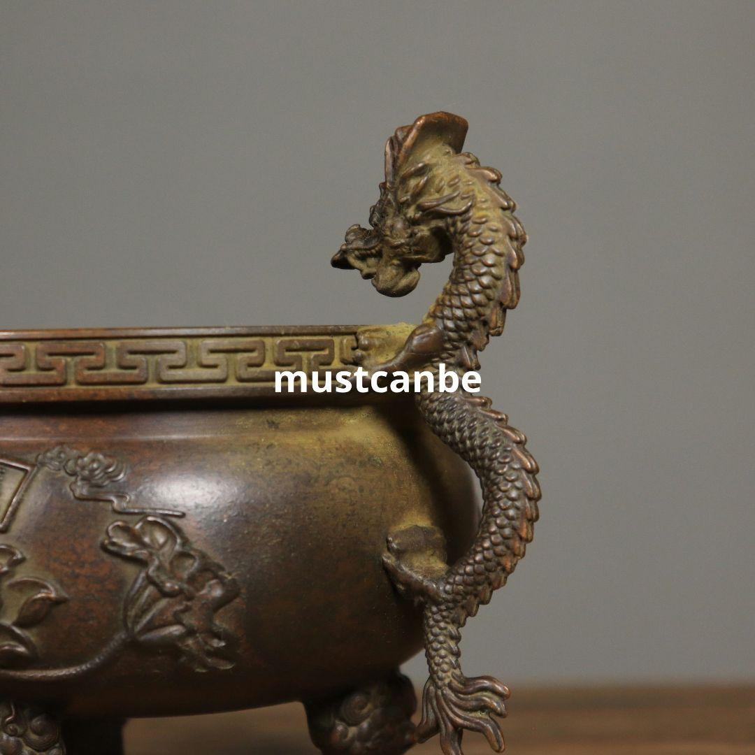 銅器 香炉 竜耳香炉 供養炉 鎮宅 辟邪 開運風水 招財 置物 工芸品