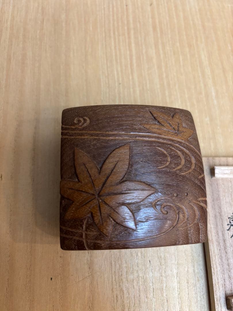 茶道具　楓水　桑彫香合　川本光春作 益州書付