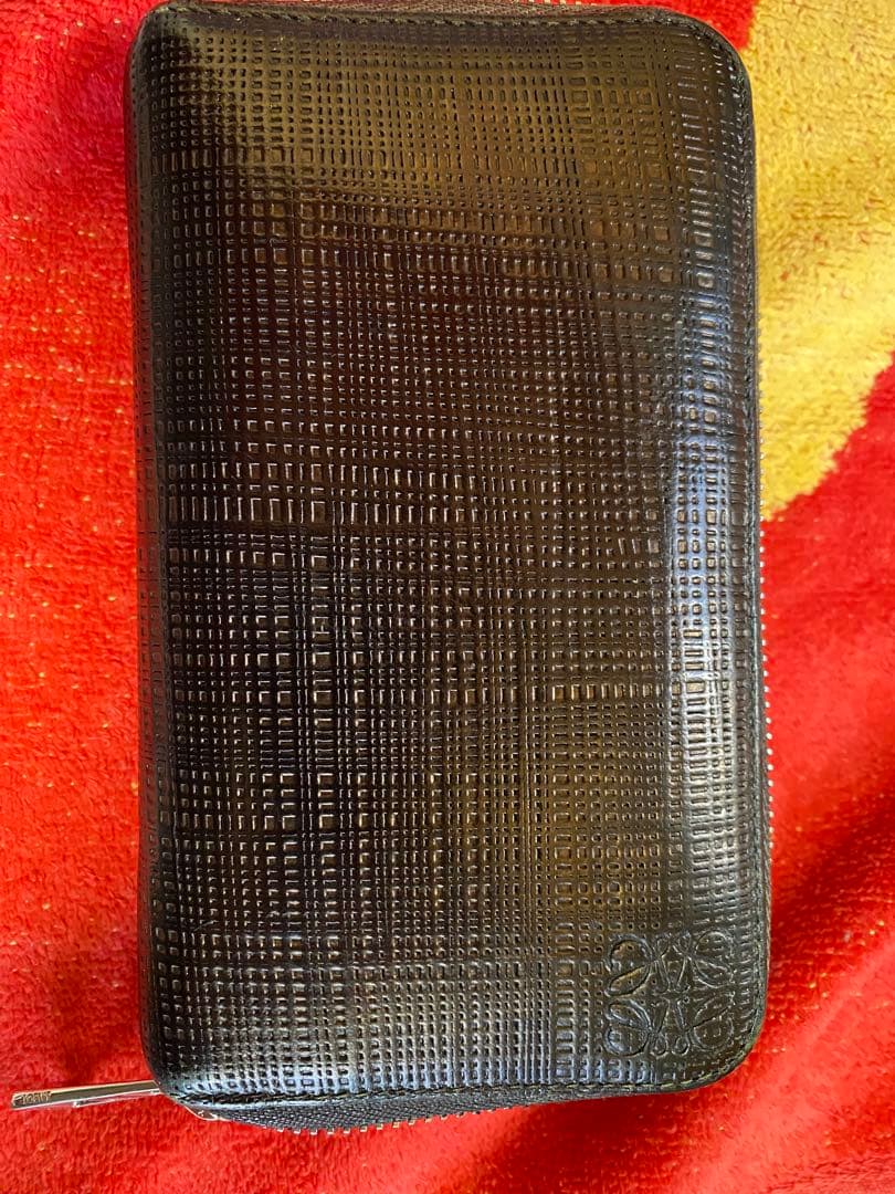 LOEWE ロエベ 財布 ラウンドファスナー リネン レザー ブラック