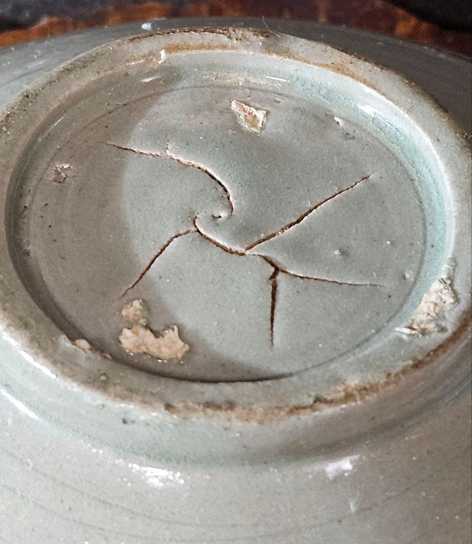 【本物保証❗】李氏朝鮮時代　李朝青磁　陰刻　双鳳凰文　鉢　菓子鉢　径19.5cm